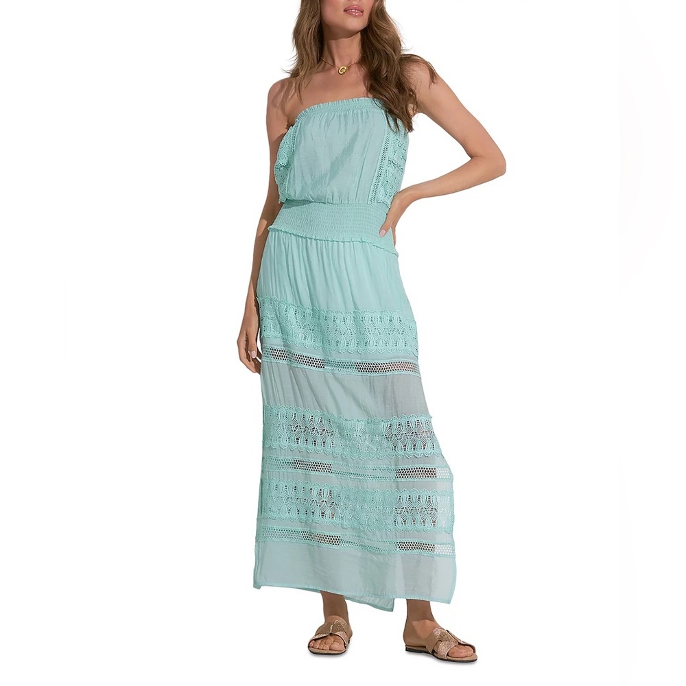 NEW! Elan Maxi Strapless Crochet Dress In Aqua - Picture 2 of 4
